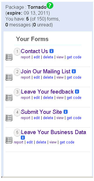 Left Panel of Cloud COntact Forms application